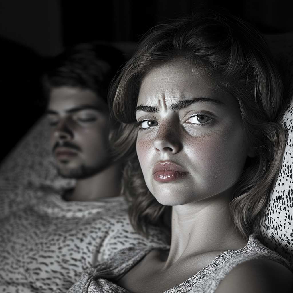 Une femme en colère couchée éveillée | Source : Midjourney