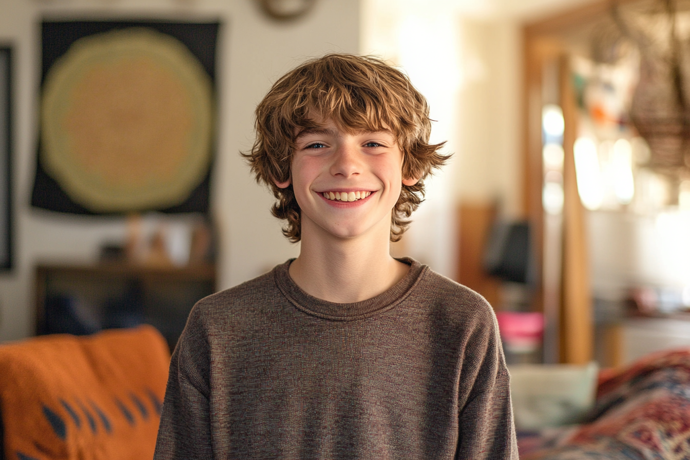 Un adolescent debout dans un salon | Source : Midjourney