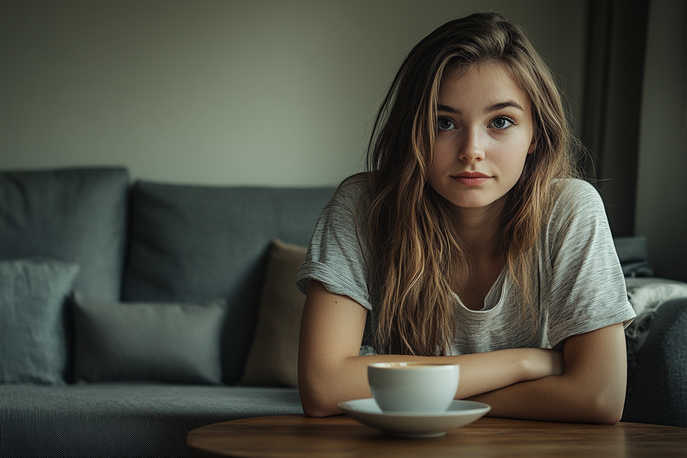 Une jeune fille appuyée sur une table basse | Source : Midjourney