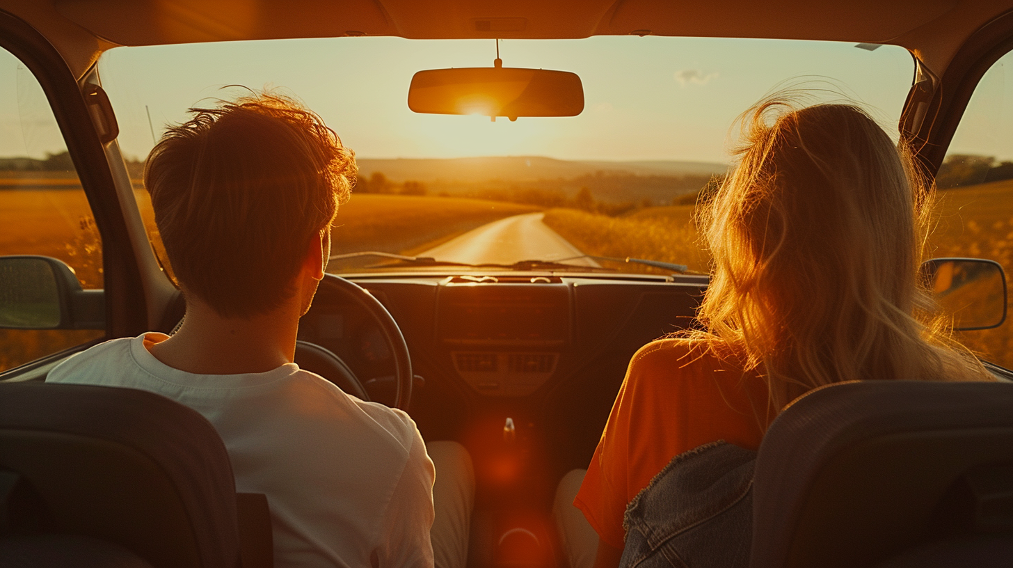 Un couple assis dans une voiture | Source : Midjourney