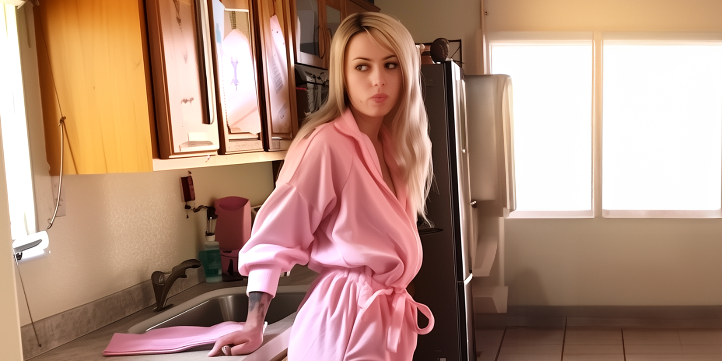 Une femme blonde en robe rose | Source : Amomama