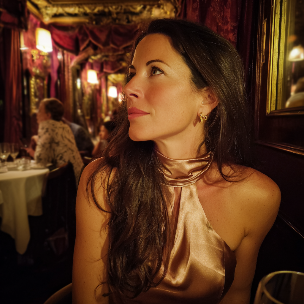 Une femme assise dans un restaurant | Source : Midjourney