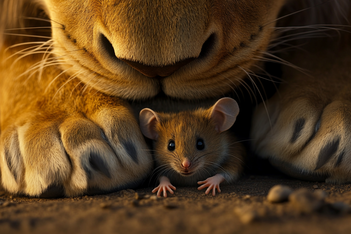 Une souris capturée par un lion | Source : Midjourney