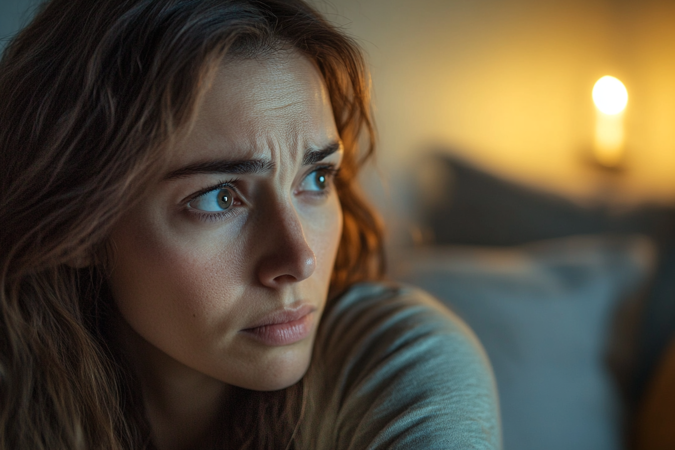 Une femme à l'air déterminé dans une chambre à coucher | Source : Midjourney