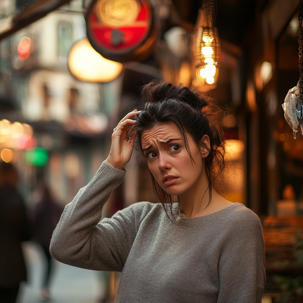 Une femme en détresse debout sur un trottoir | Source : Midjourney