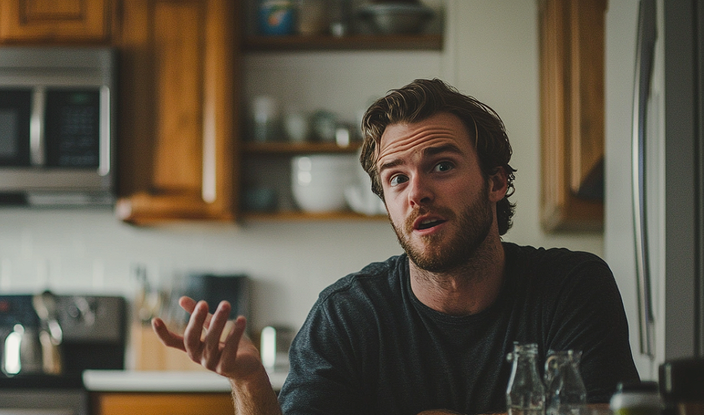 Un homme qui parle pendant le dîner à la maison | Source : Midjourney