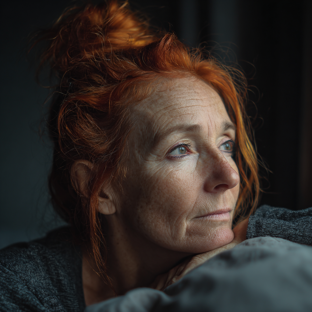 Une femme âgée malade qui regarde par la fenêtre | Source : Midjourney