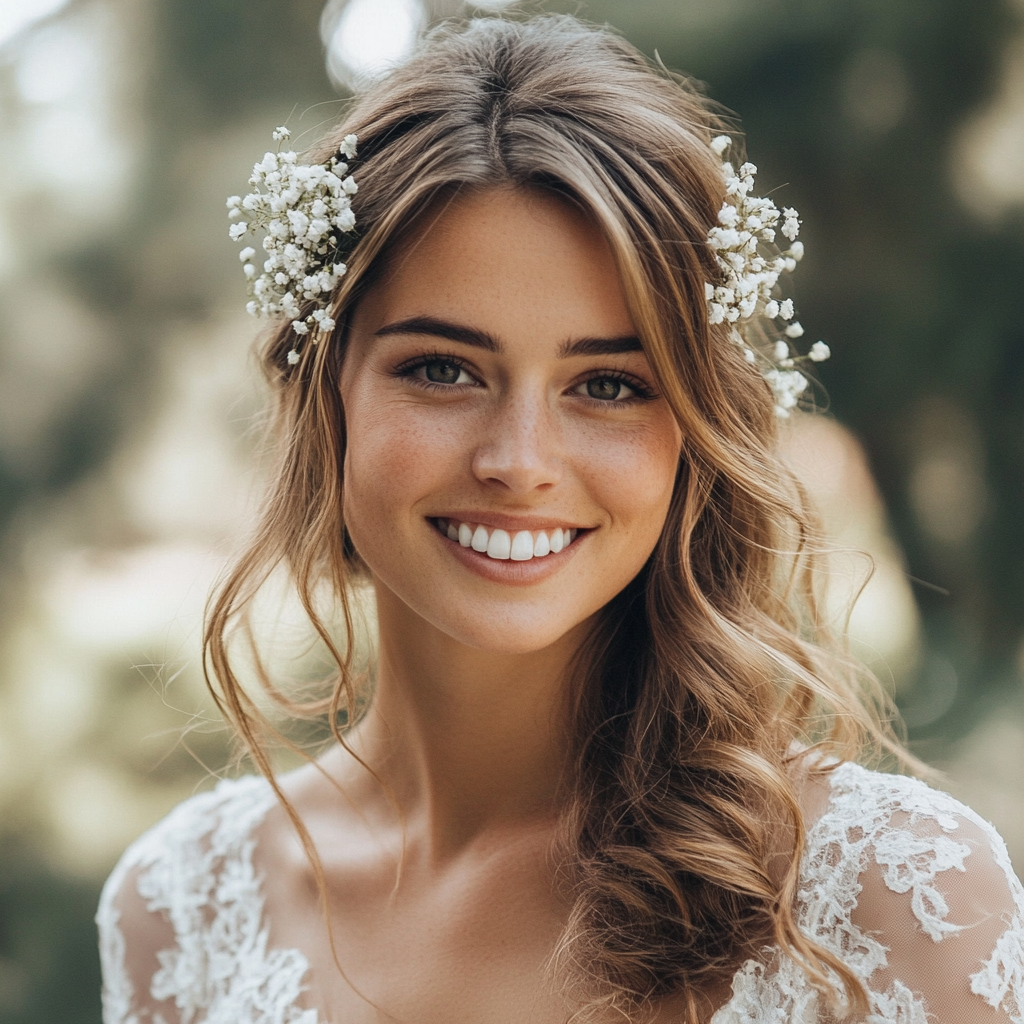 Une belle mariée debout à l'extérieur | Source : Midjourney