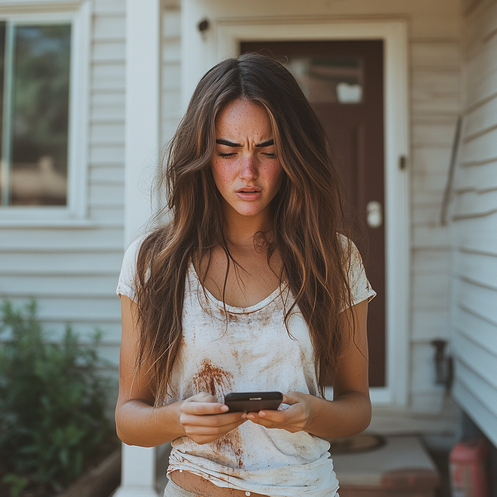 Une femme bouleversée qui regarde un téléphone | Source : Midjourney