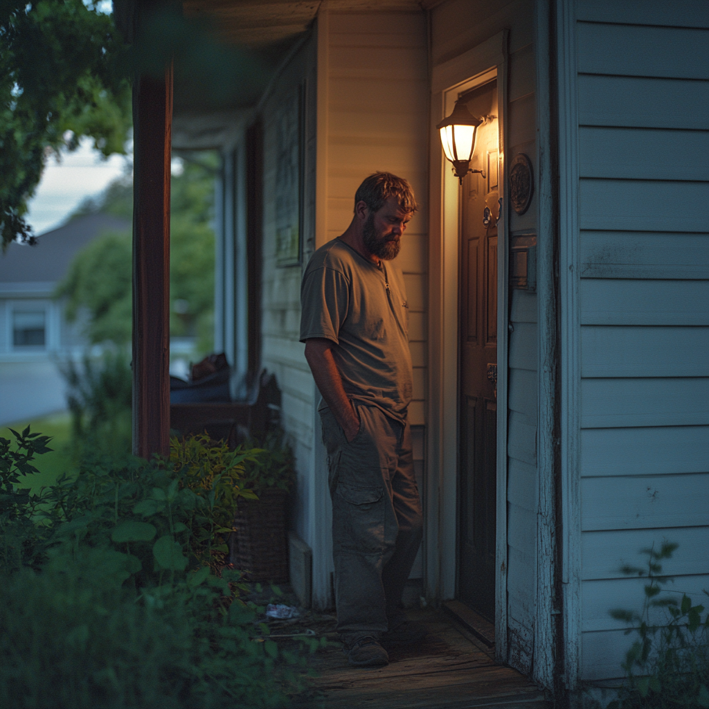 Un homme devant une porte d'entrée | Source : Midjourney