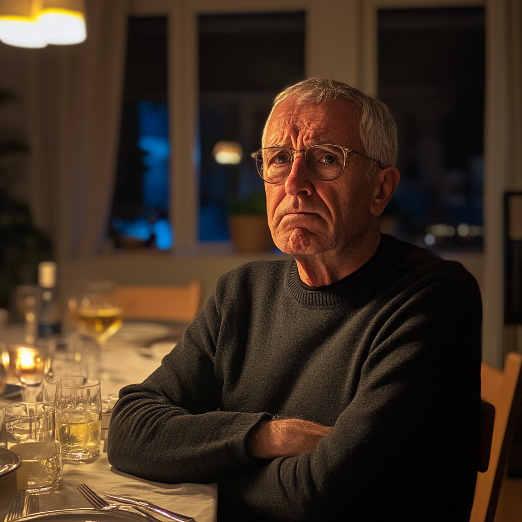 Un homme agacé assis à une table | Source : Midjourney