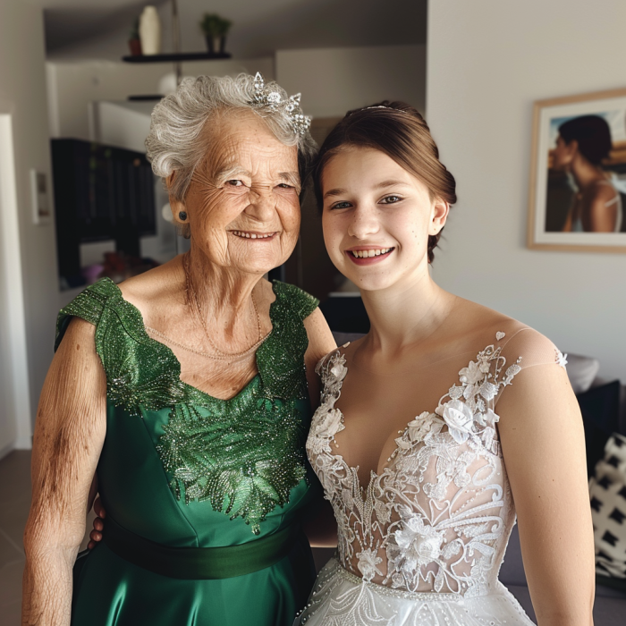 Une grand-mère avec sa petite-fille le jour de son mariage | Source : Midjourney