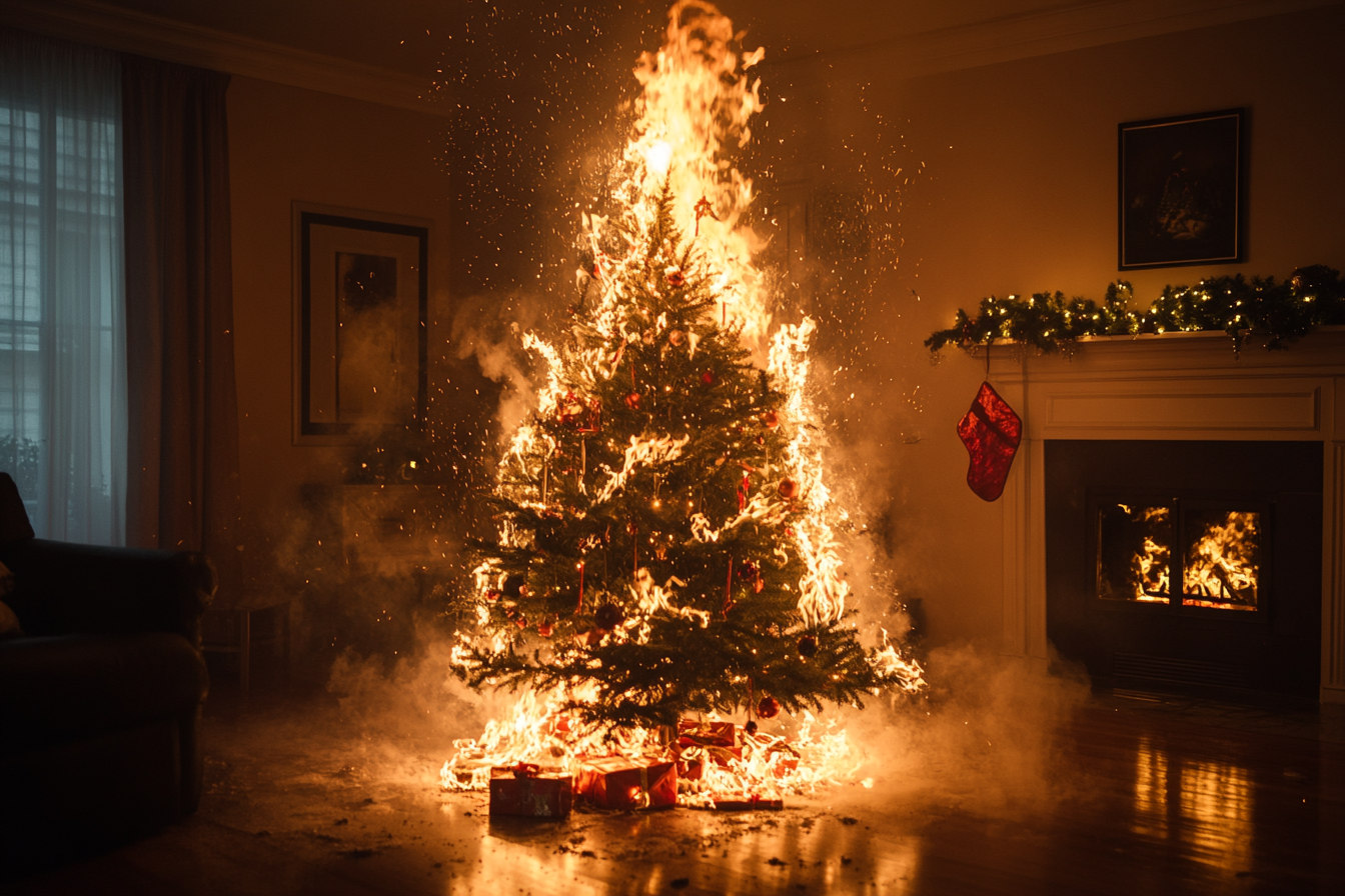 Un sapin de Noël en feu | Source : Midjourney