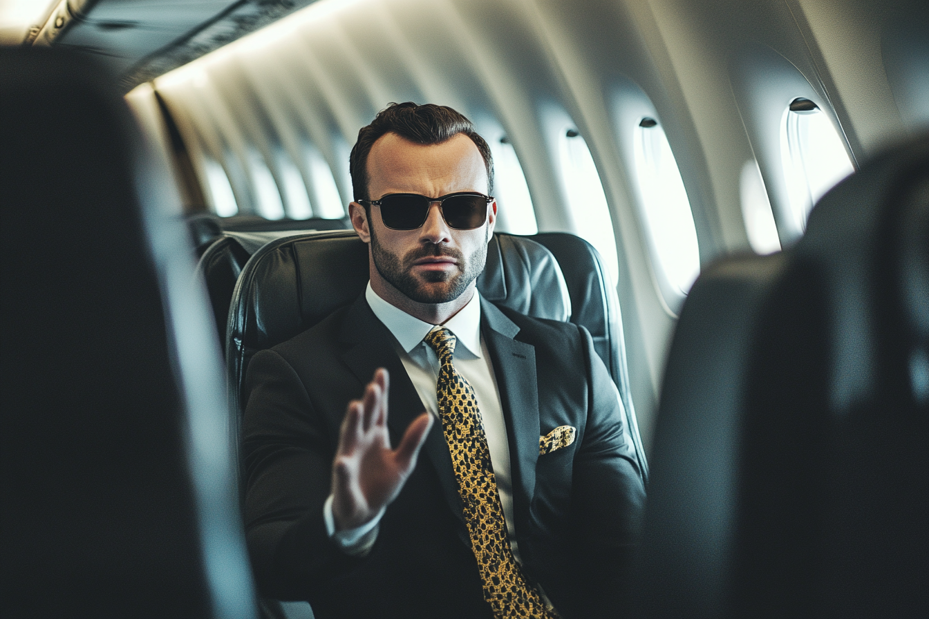 Un homme dans un avion fait un signe de la main | Source : Midjourney