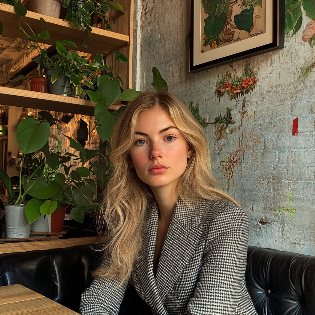 Une femme assise dans un café | Source : Midjourney