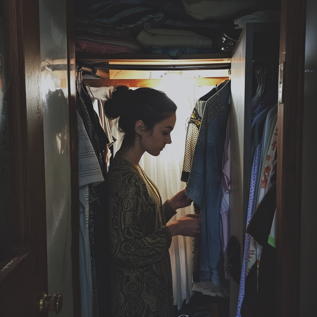 Une femme qui regarde dans son placard | Source : Midjourney