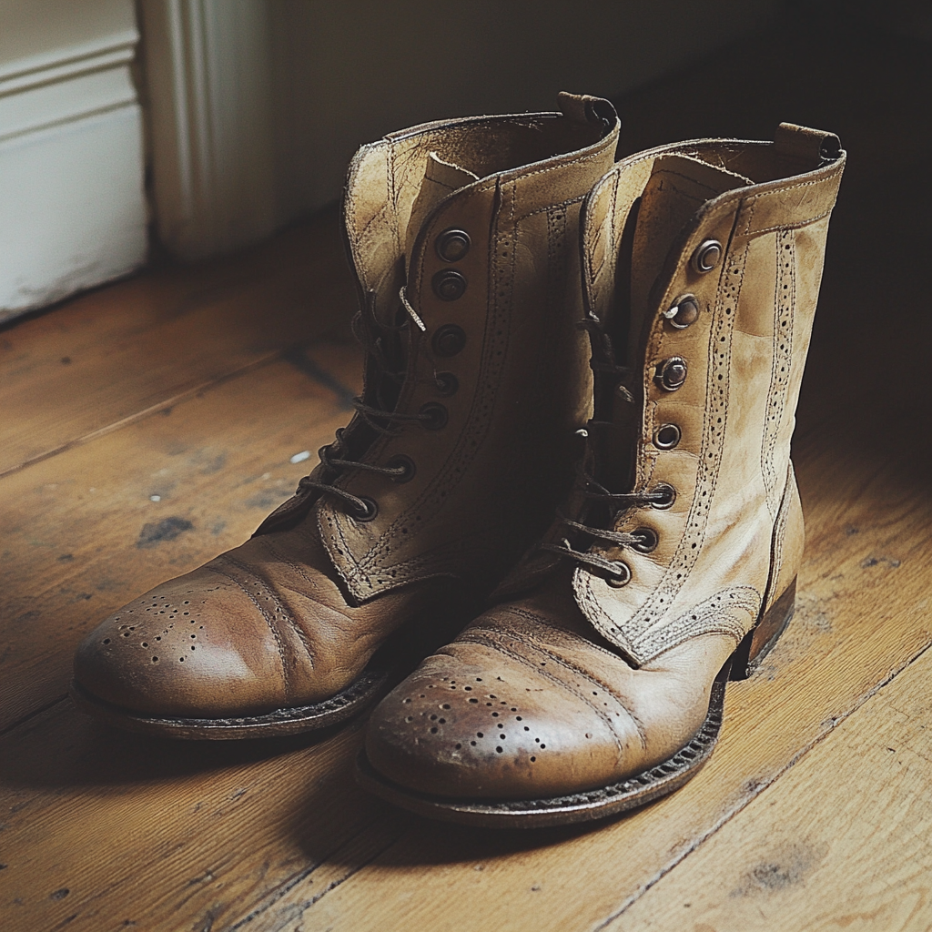 Une paire de vieilles bottes marron | Source : Midjourney