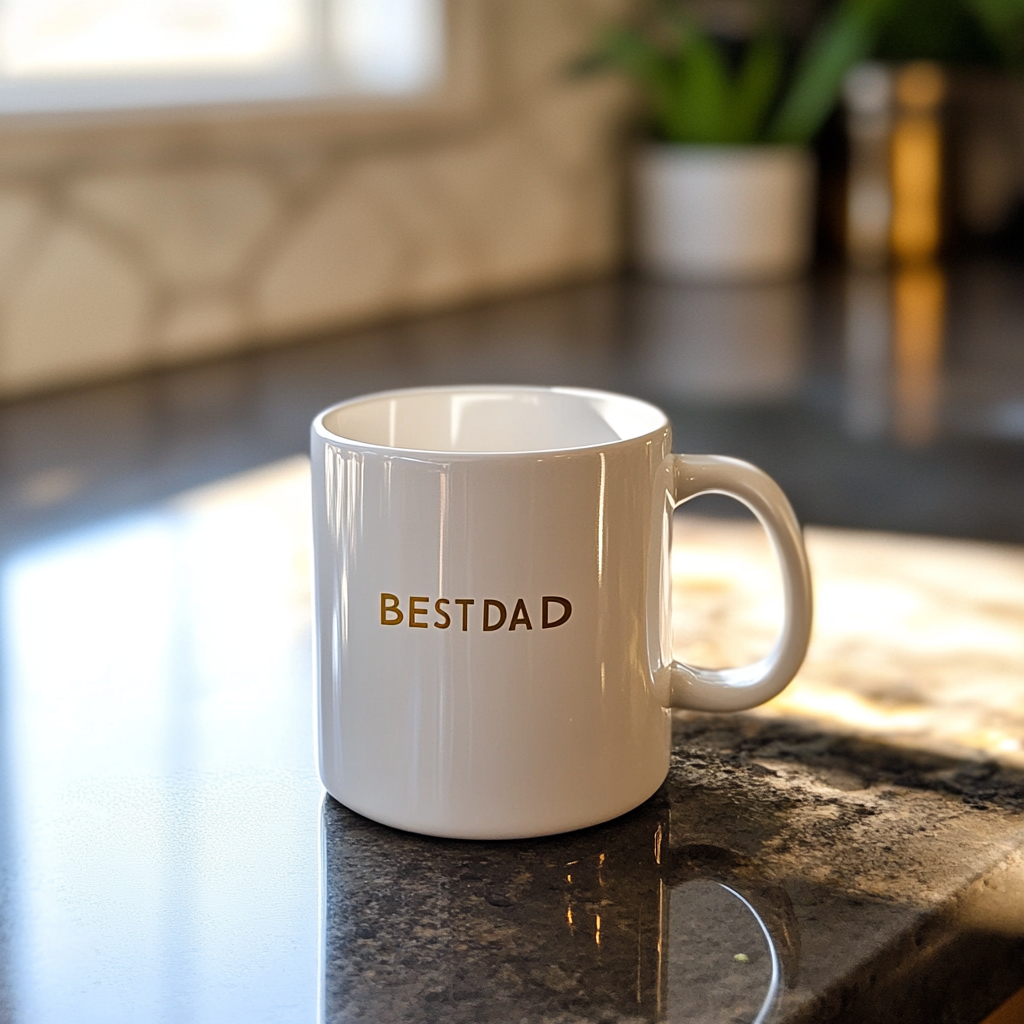 Une tasse blanche sur un comptoir de cuisine | Source : Midjourney