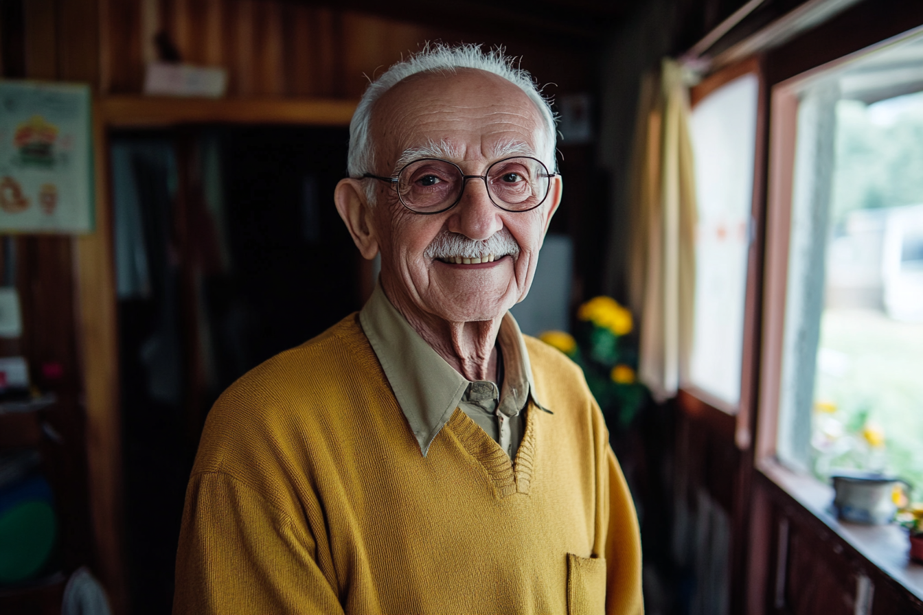 Un homme âgé dans sa maison, souriant | Source : Midjourney