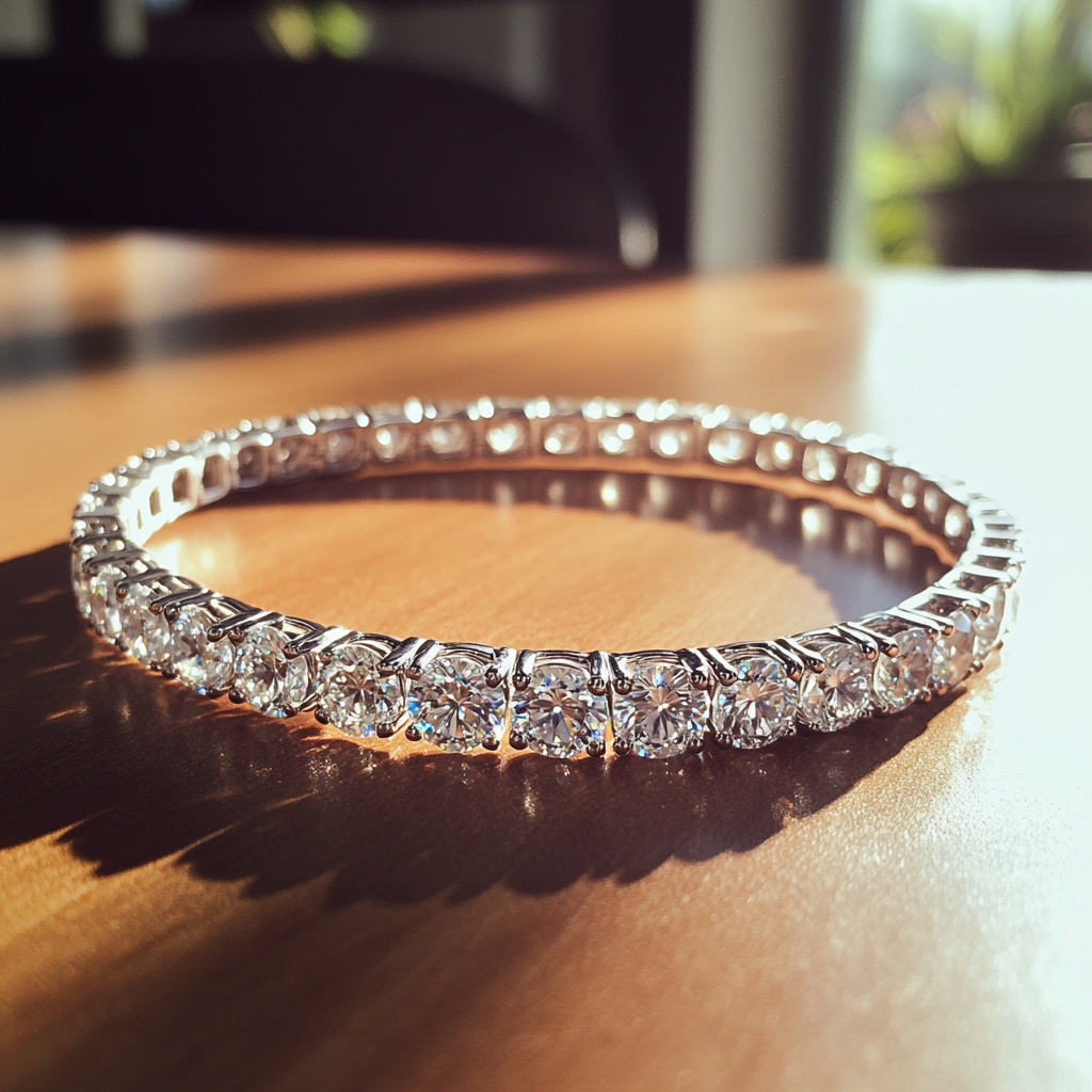 Un bracelet en diamants sur une table | Source : Midjourney