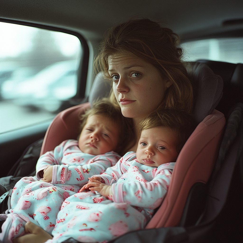 Une femme dans un taxi avec ses enfants | Source : Midjourney