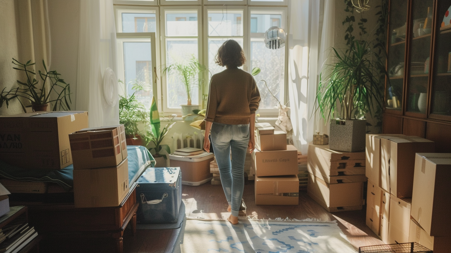 Une femme entourée de cartons | Source : Midjourney