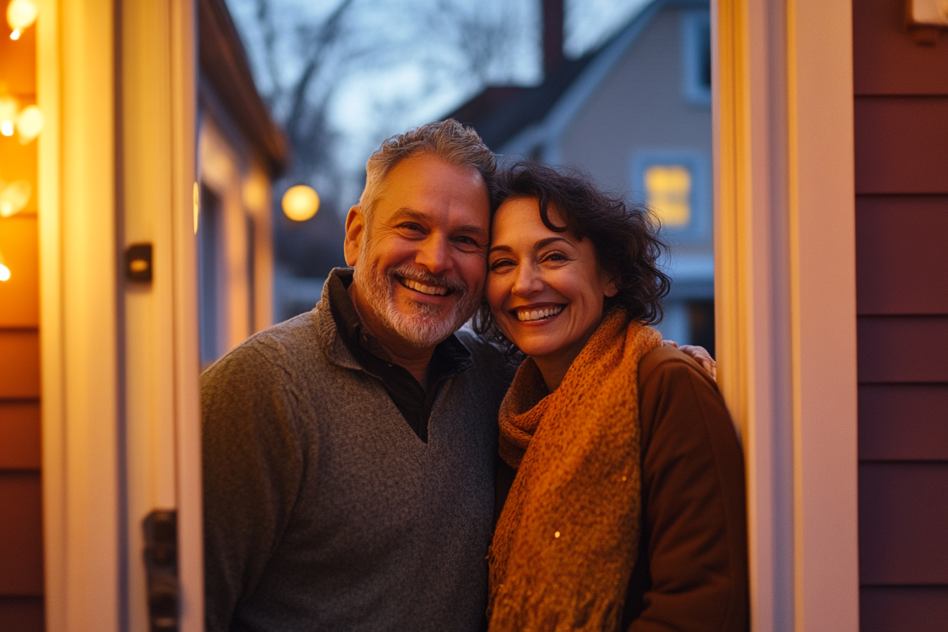 Un couple sur le seuil de la porte qui sourit | Source : Mi-parcours