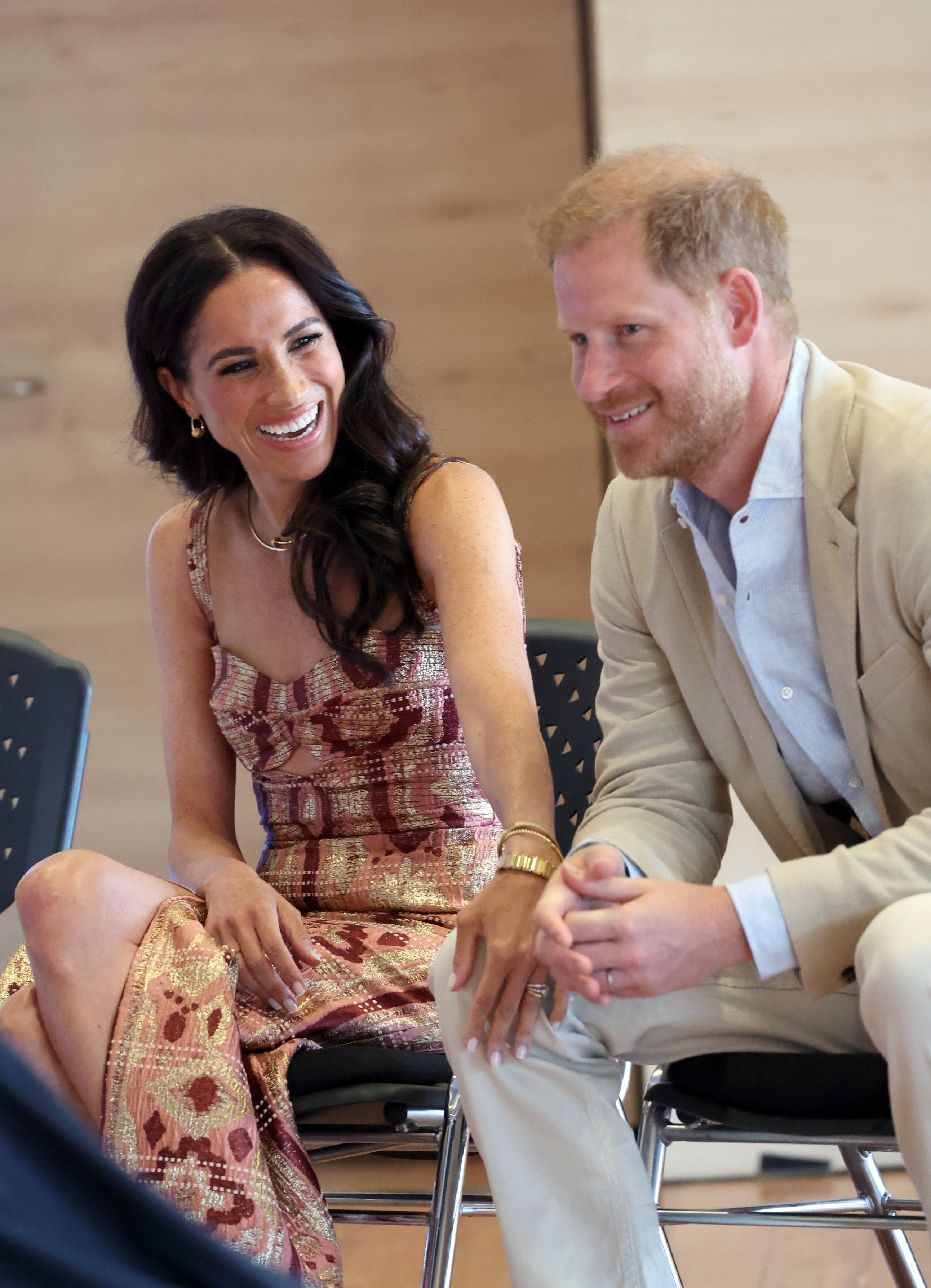 Meghan Markle et et le prince Harry lors de la visite du duc et de la duchesse de Sussex en Colombie, le 15 août 2024, à Bogota, en Colombie. | Source : Getty Images