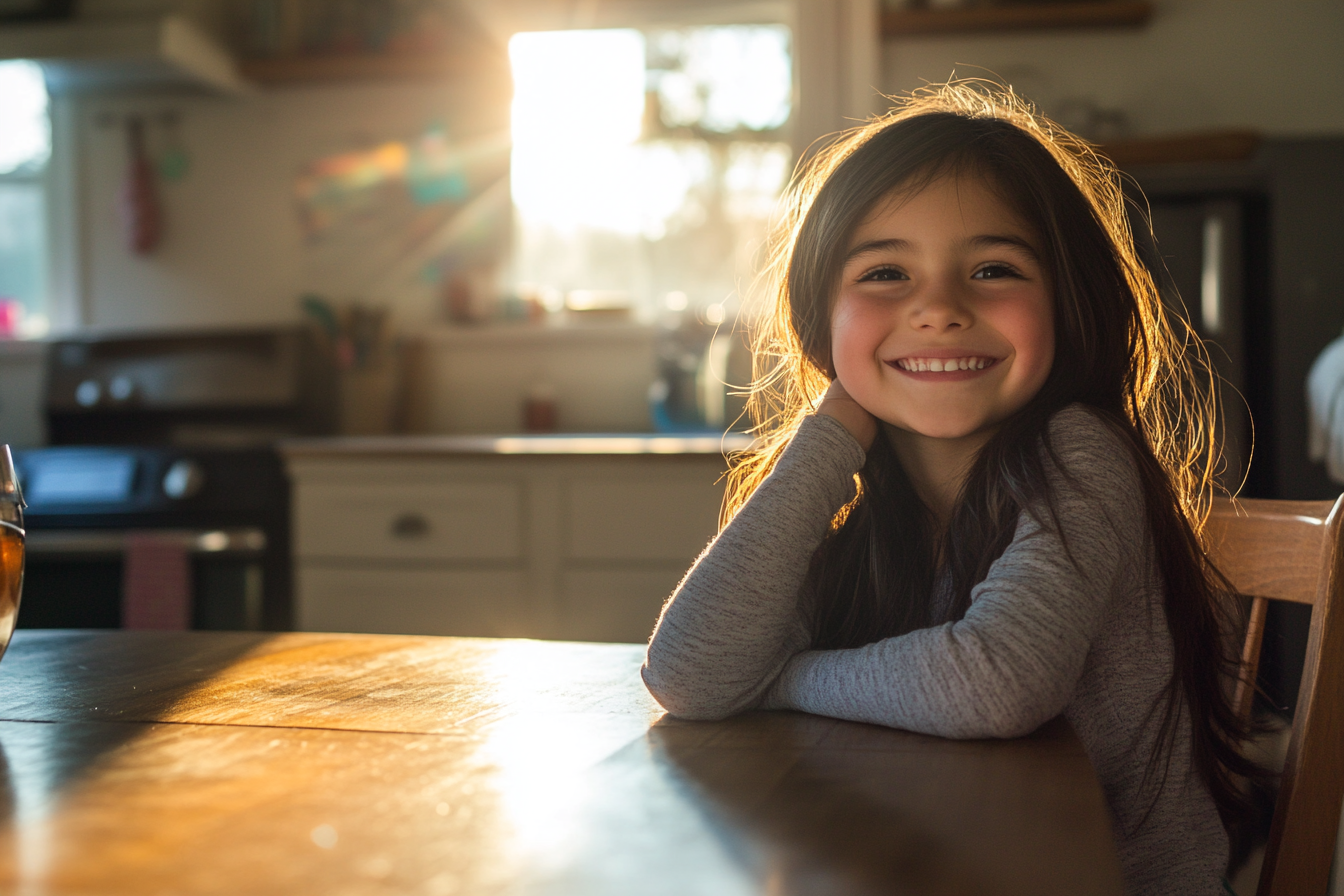 Une fille heureuse dans une cuisine | Source : Midjourney