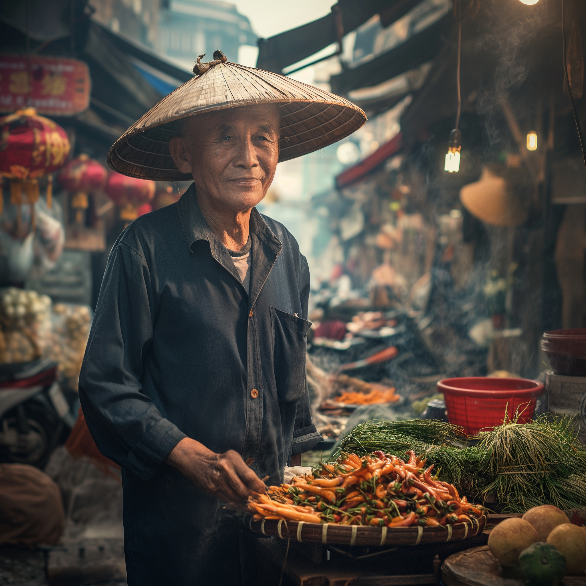 Un vendeur du marché asiatique | Source : Midjourney