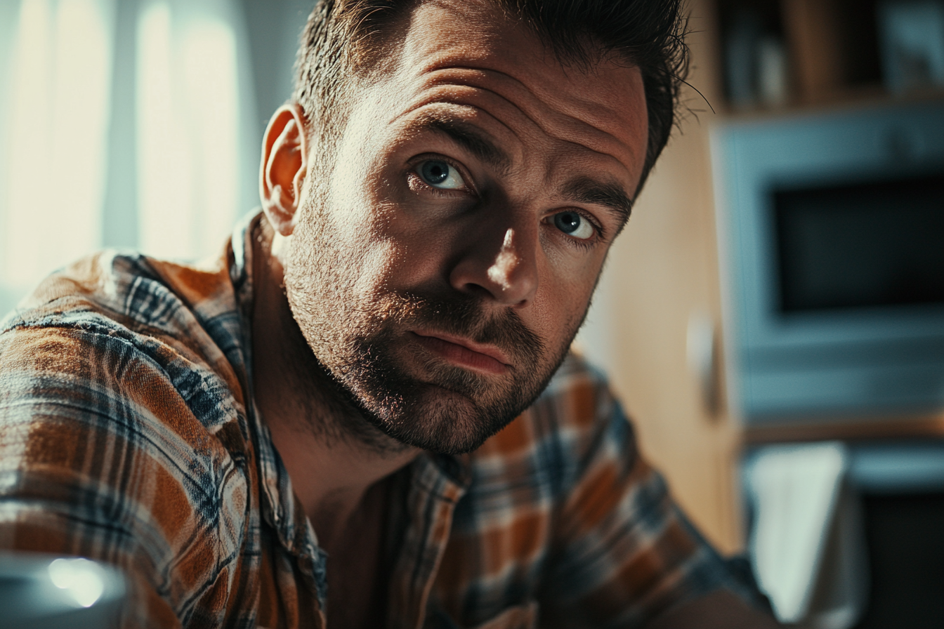 Un homme déterminé assis dans sa cuisine | Source : Midjourney