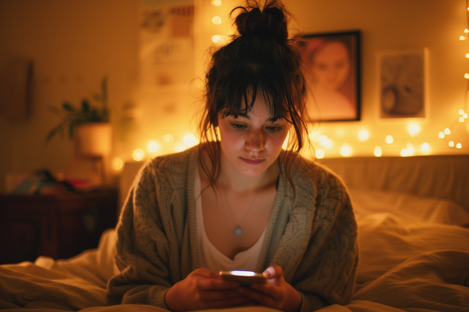 Une femme qui voit son téléphone | Source : Midjourney