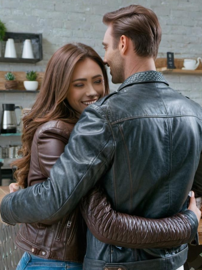 Julia et Ben se font un câlin dans le nouveau café de Julia | Source : Midjourney