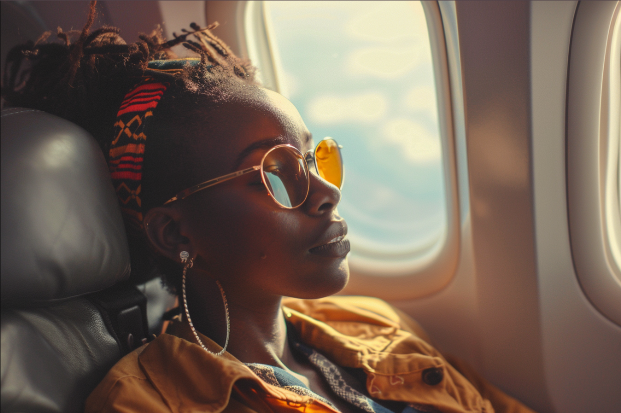 A woman on a plane | Source: Midjourney