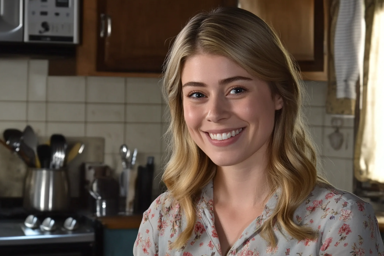 Une femme souriante dans une cuisine | Source : Midjourney