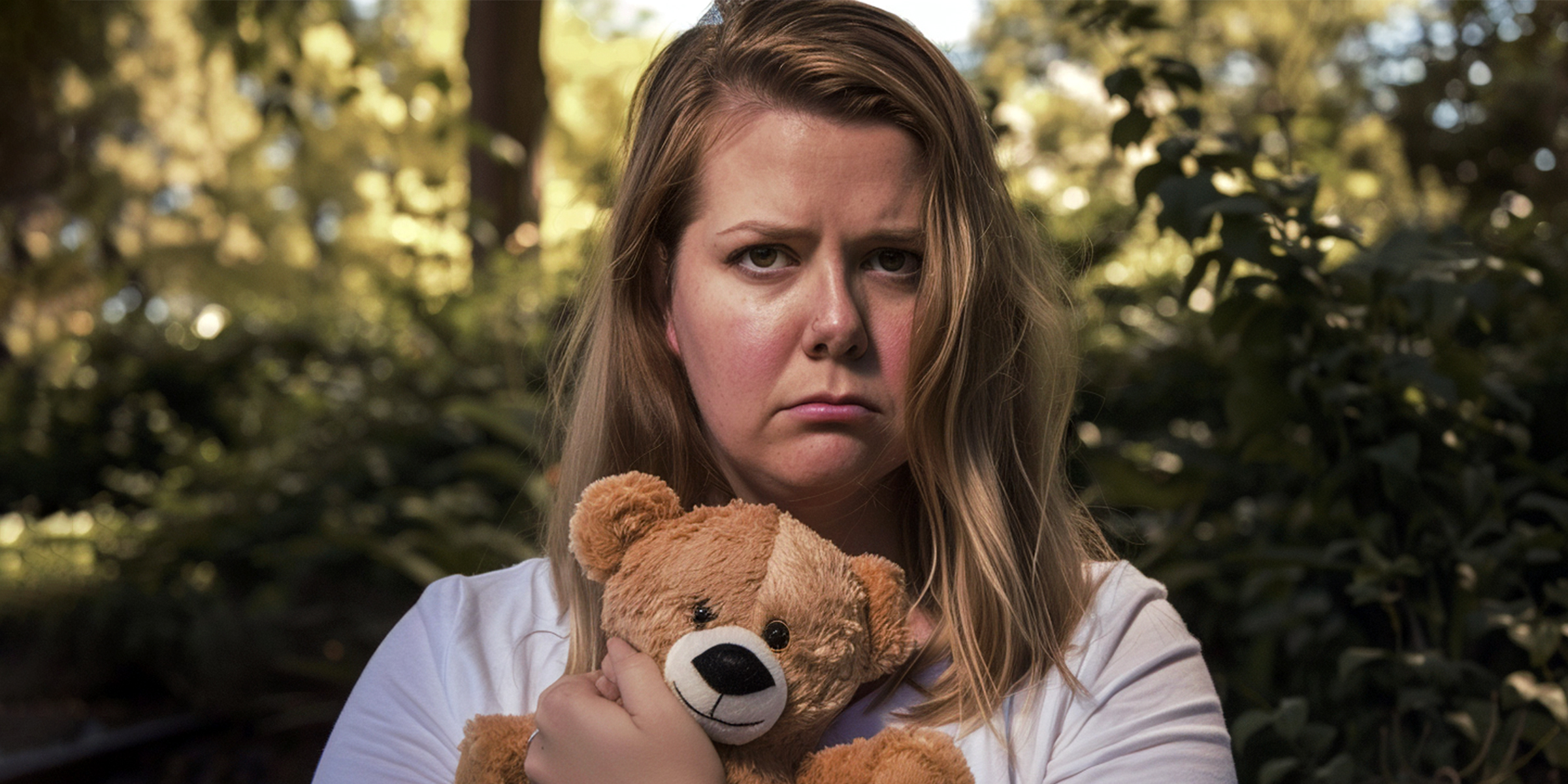 Une femme avec un ours en peluche | Source : Midjourney