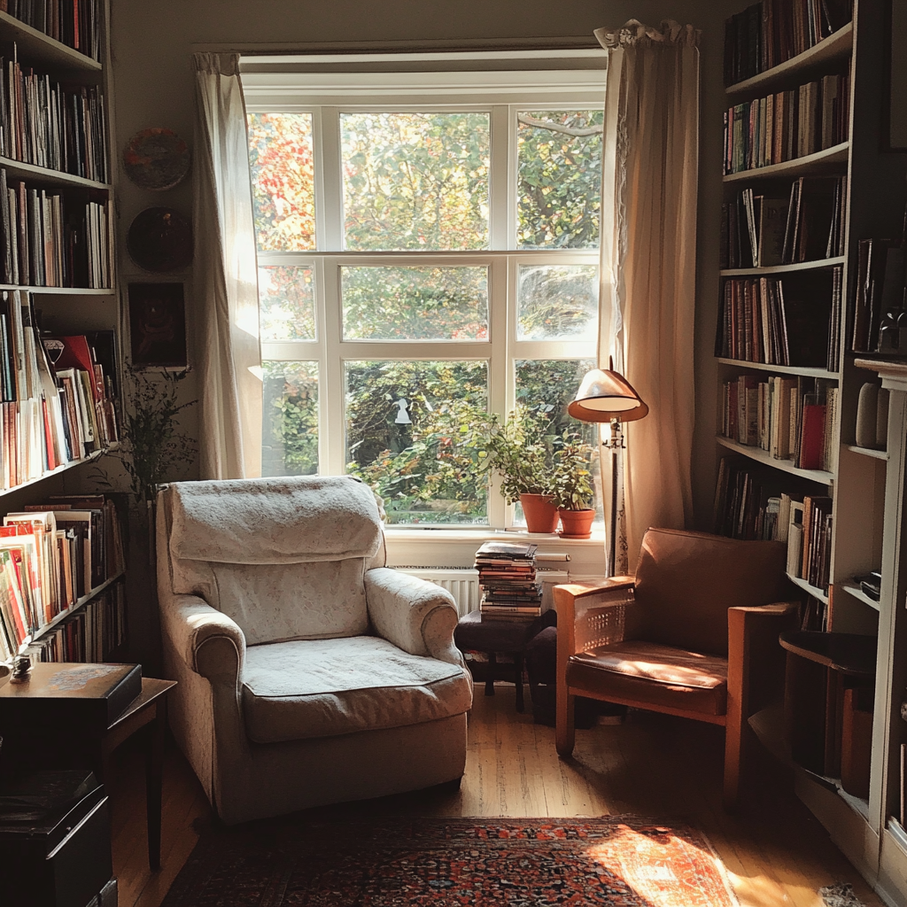 Un coin lecture confortable dans un appartement | Source : Midjourney