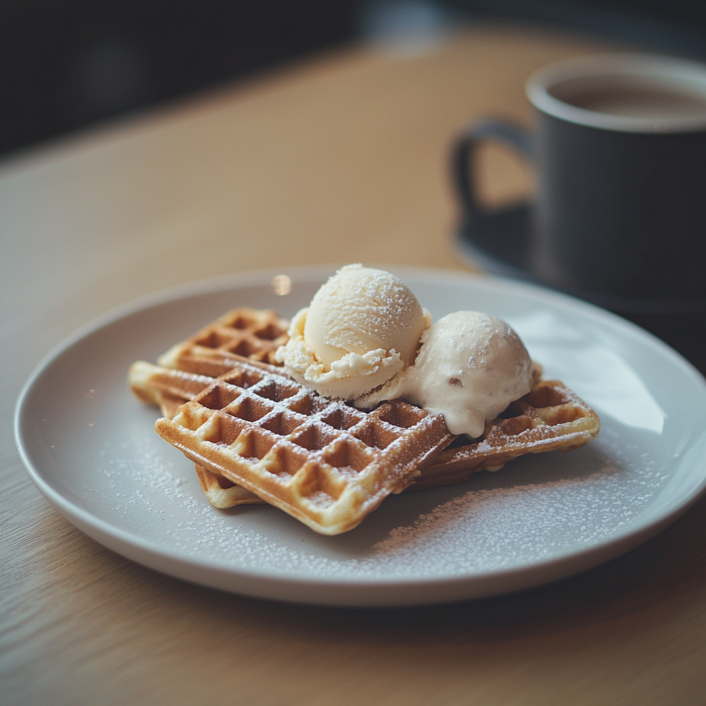 Waffeln und Eis auf einem Tisch | Quelle: Midjourney