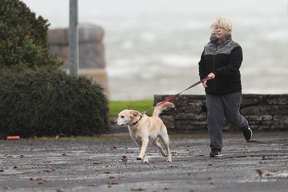Une femme promène son chien dans le village côtier de Carrigaholt, sur la côte ouest de l'Irlande.| Photo : Getty Images