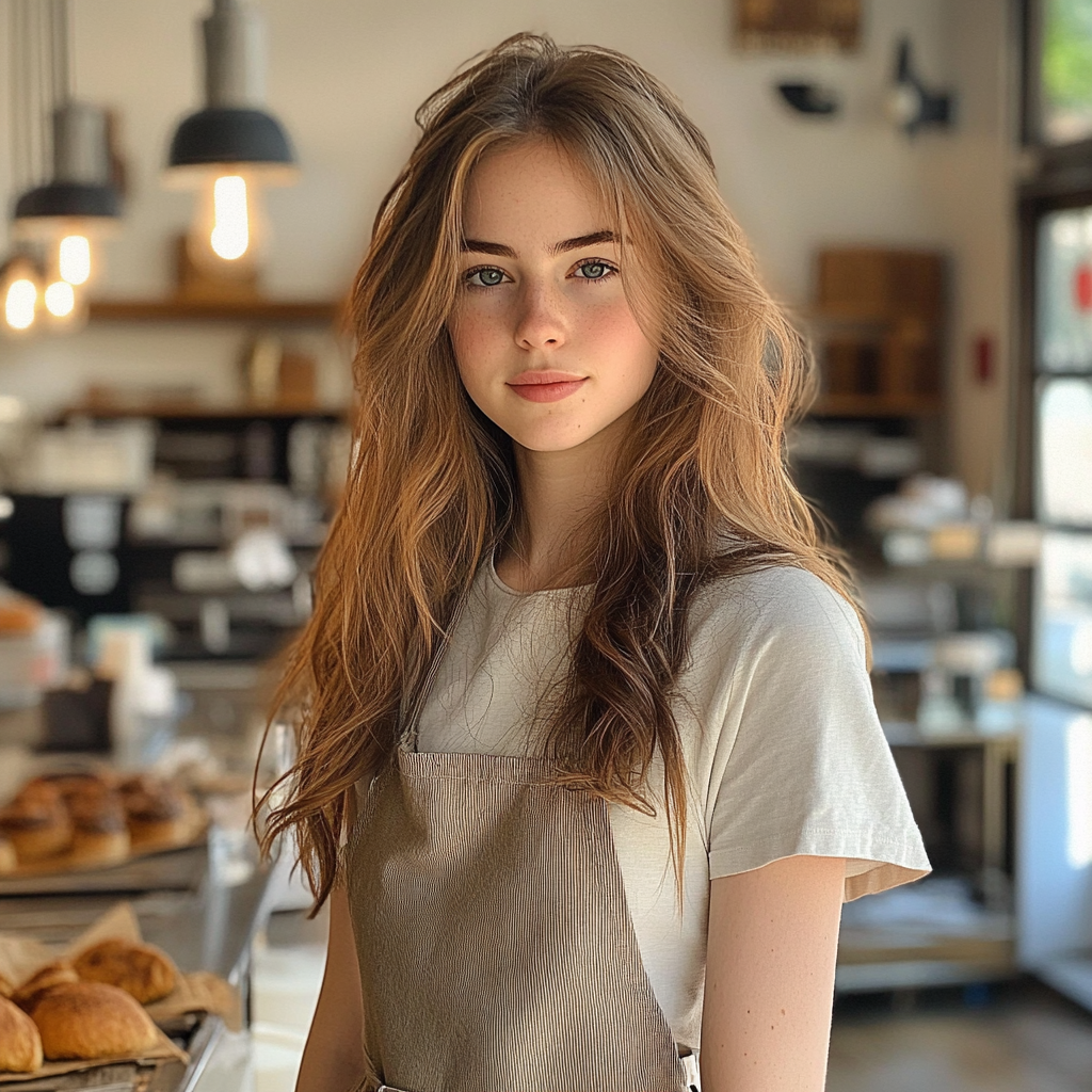 Une jeune femme dans une boulangerie | Source : Midjourney