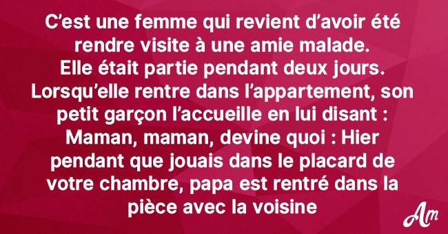 Un petit garçon surprend son père alors qu'il est infidèle, mais sa mère ne sait pas que ce n'est pas la première fois