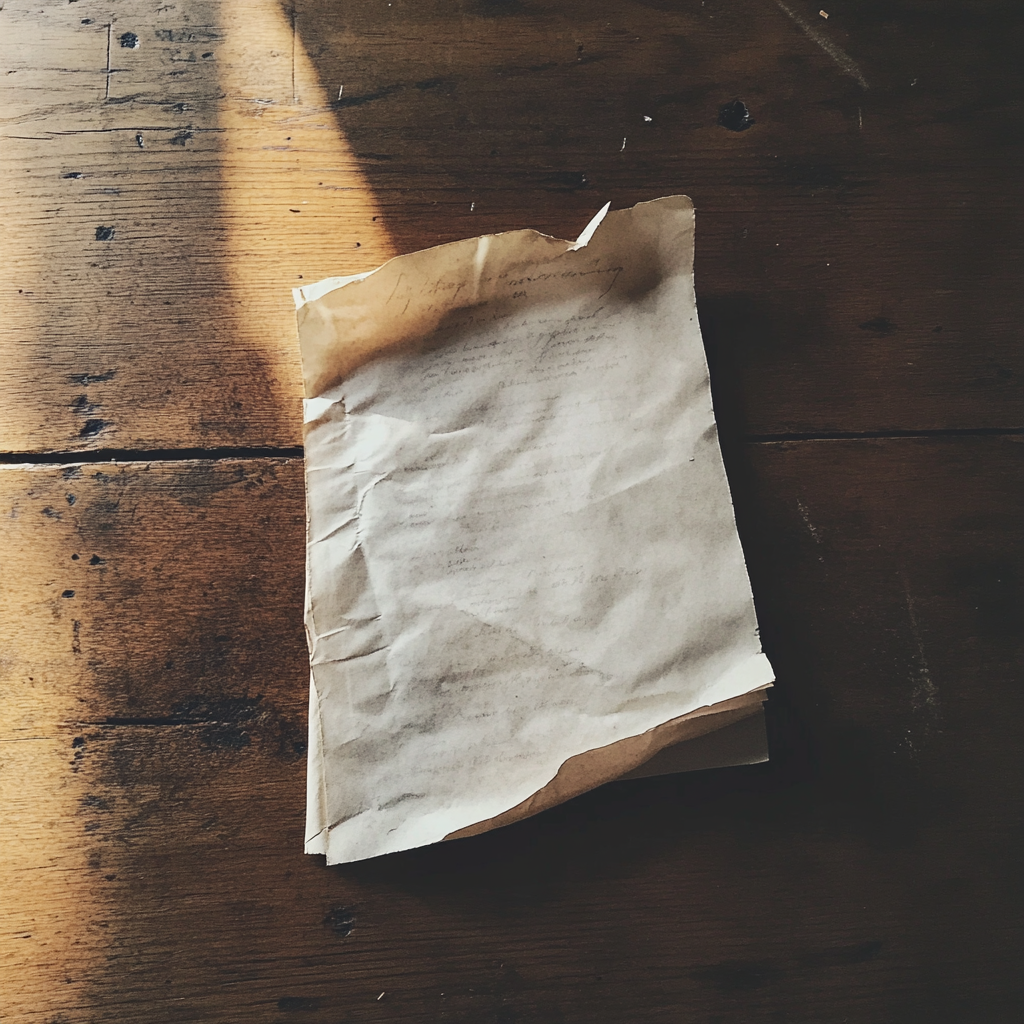 Une feuille de papier sur une table | Source : Midjourney