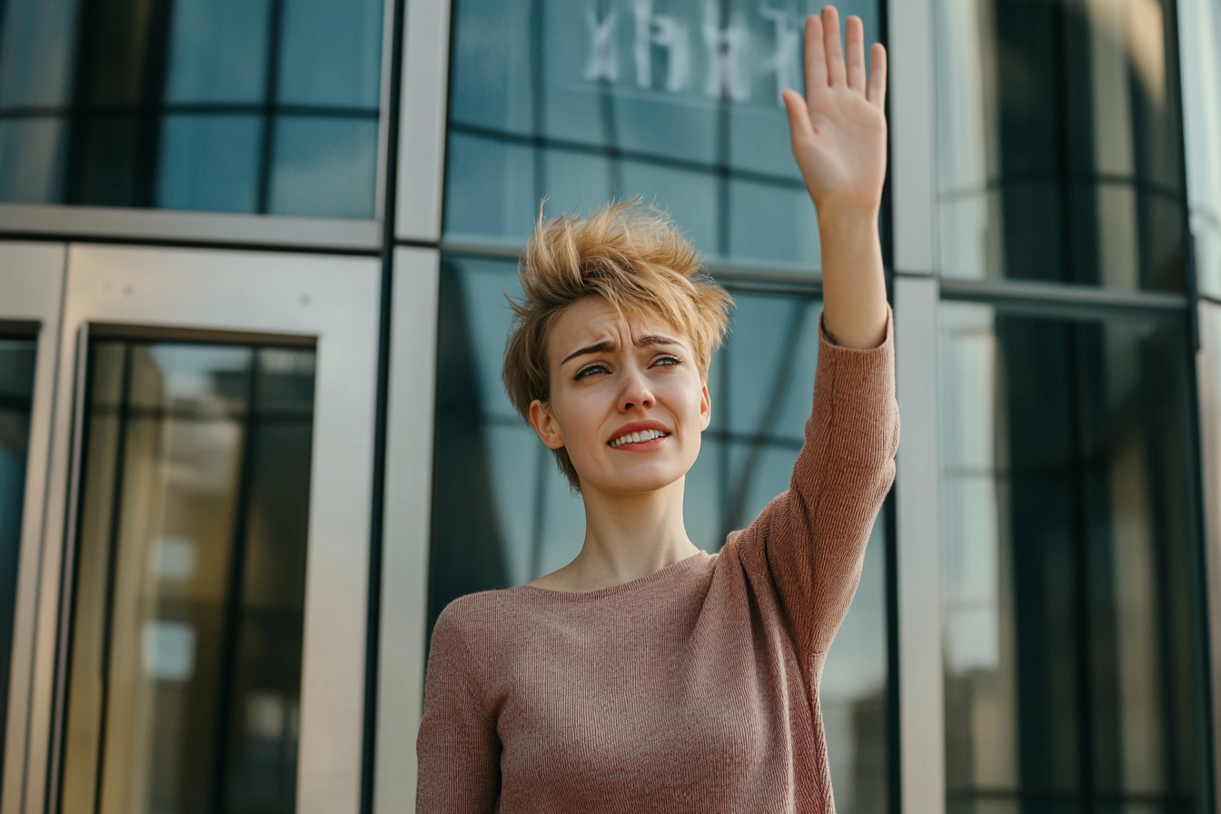 Une femme fait un signe de la main tout en s'éloignant | Source : Midjourney