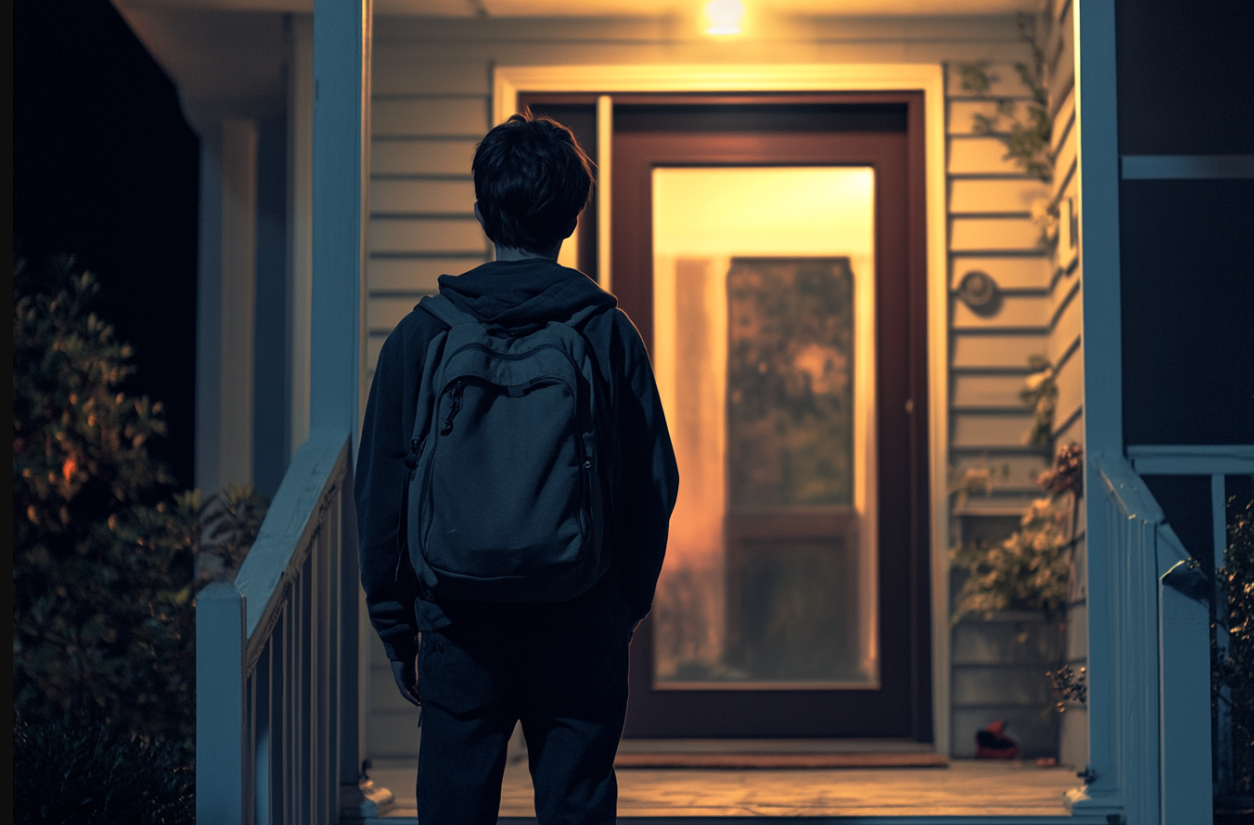 Un adolescent debout devant une maison | Source : Midjourney