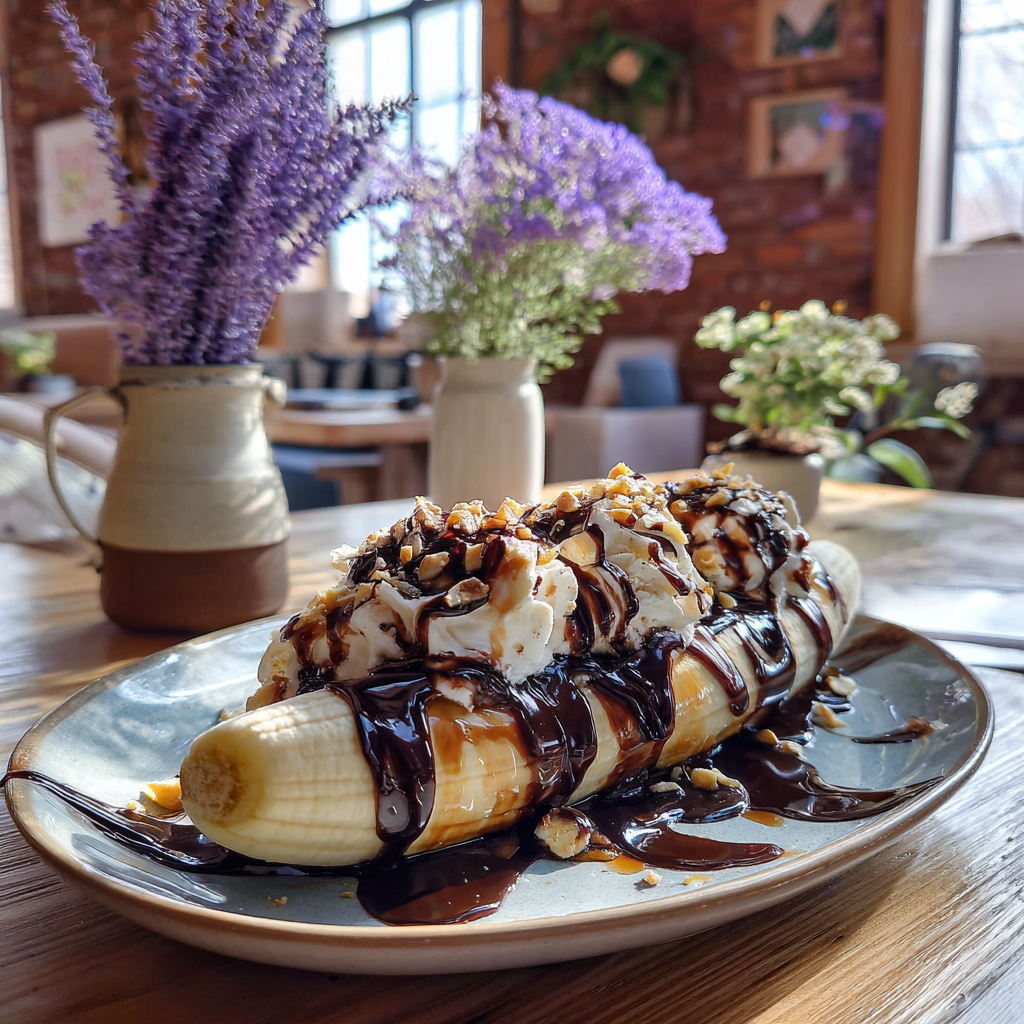 Un banana split sur une table | Source : Midjourney