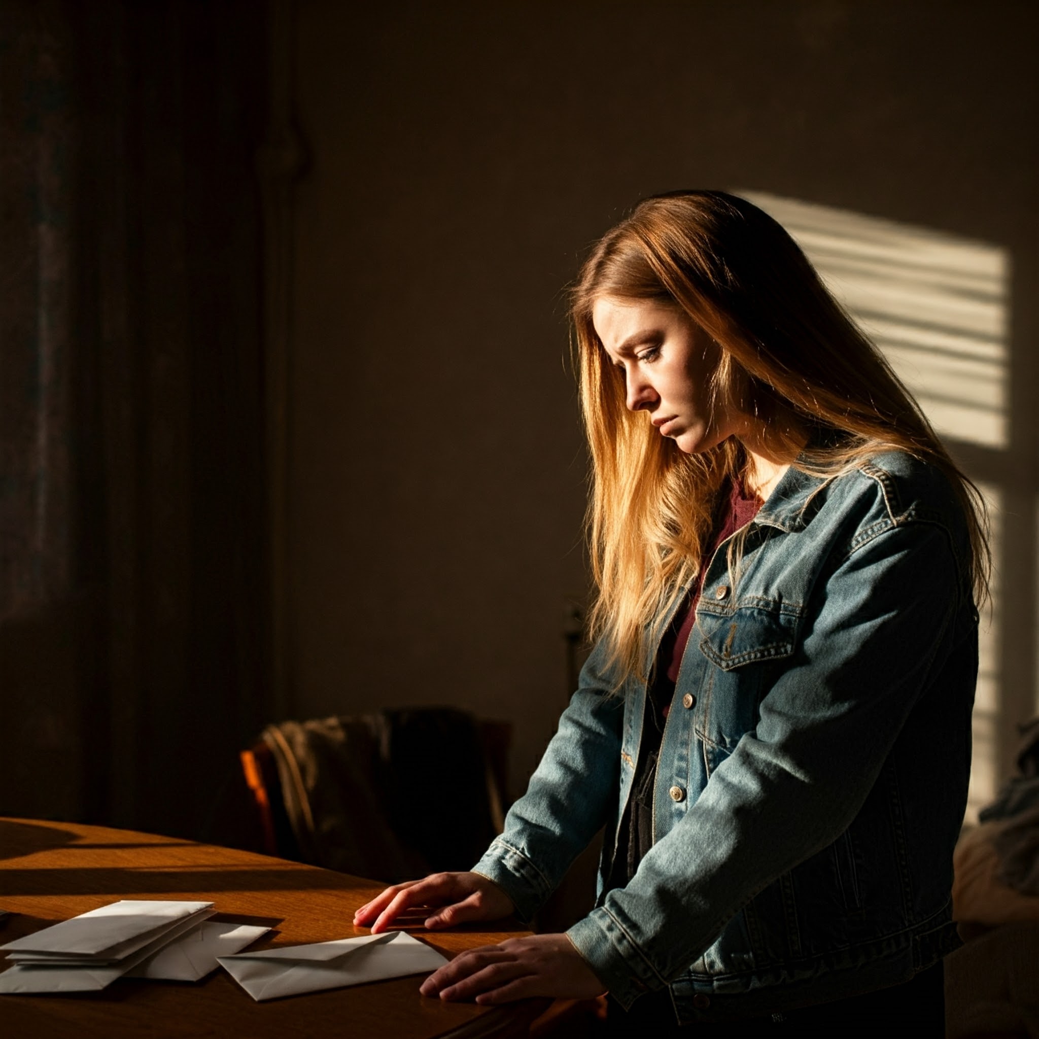 Une femme à l'air vaincu à côté d'une table avec du courrier | Source : Gemini