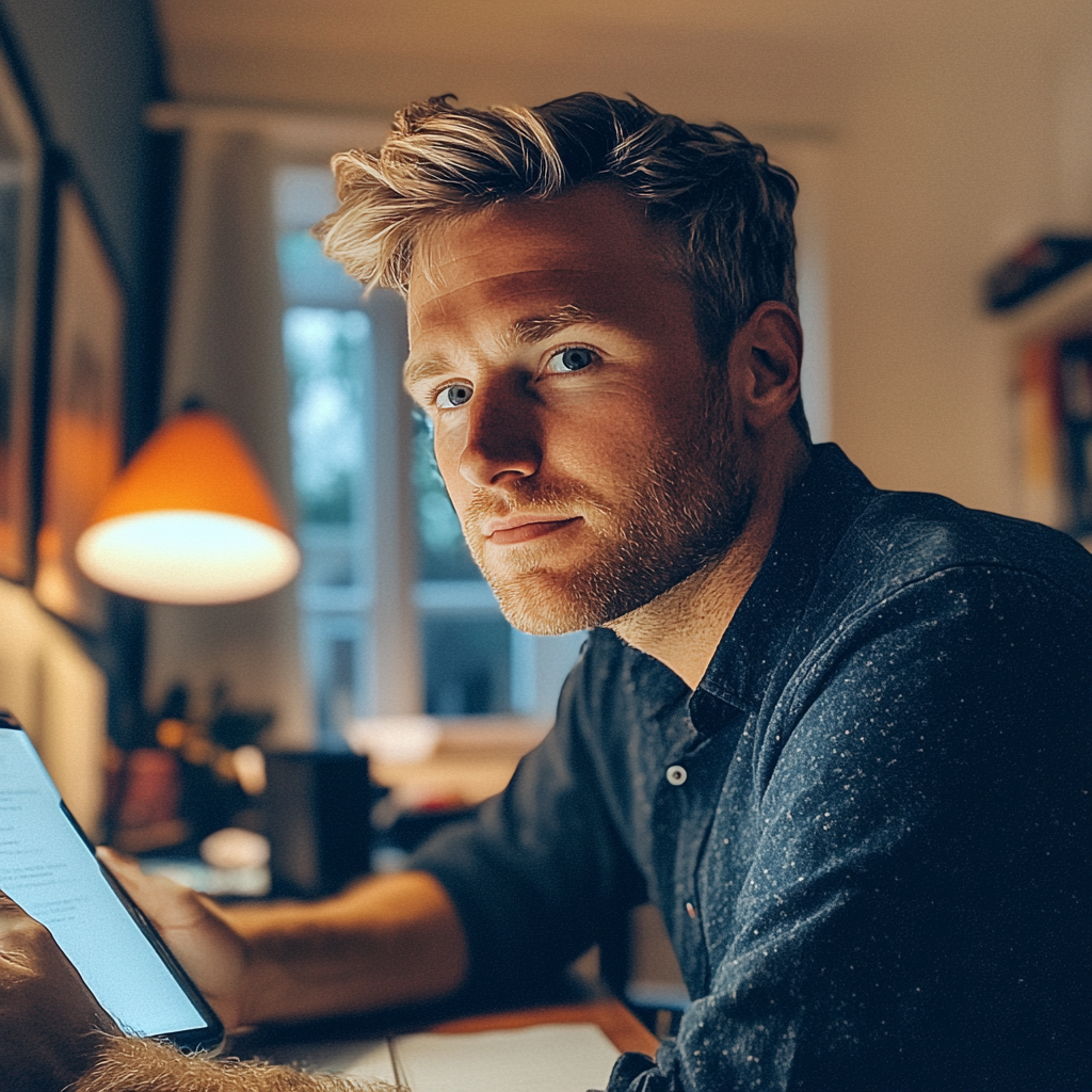 Un homme utilisant une tablette | Source : Midjourney