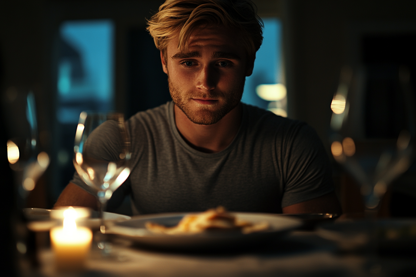 Un homme qui regarde son assiette | Source : Midjourney