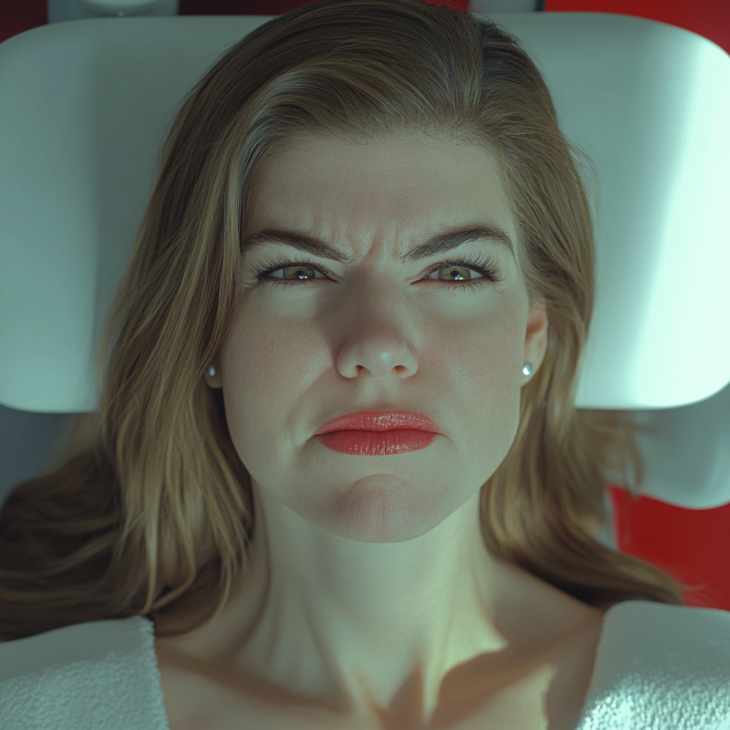 An angry woman lying on a massage table | Source: Midjourney