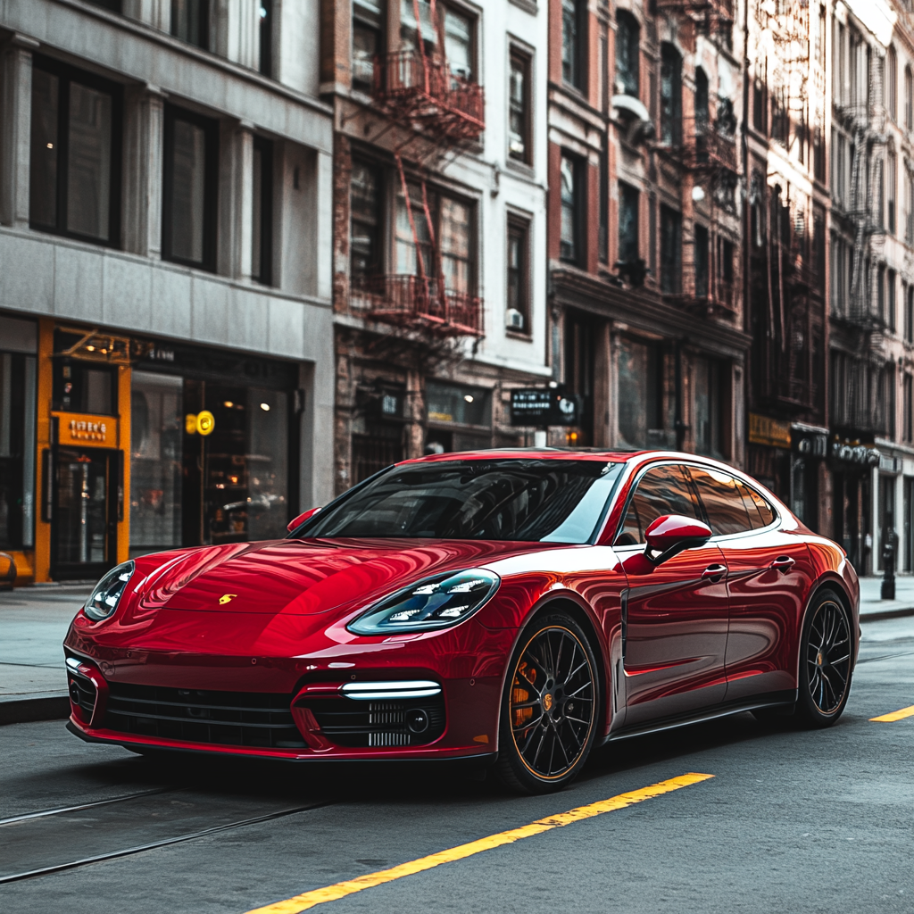 Une Porsche rouge flambant neuve et élégante | Source : Midjourney